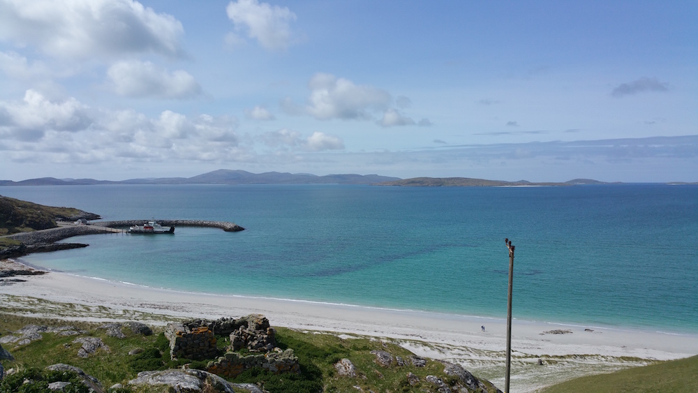 Looking back to the Eriskay ferry from the hill